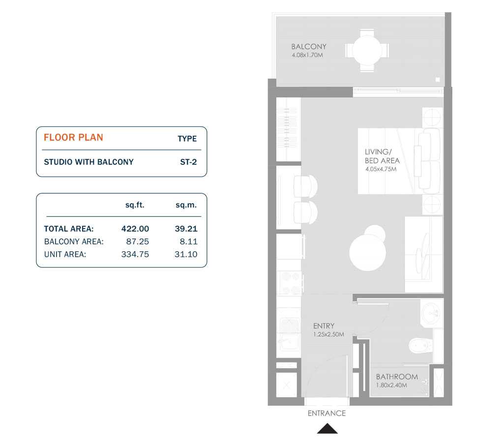 Studio, Size 422.00 Sq.ft